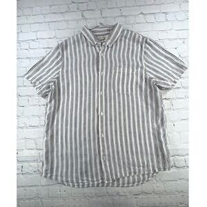 Everlane Linen Button Up Mens XL White Navy Good Striped Short Sleeve Shirt